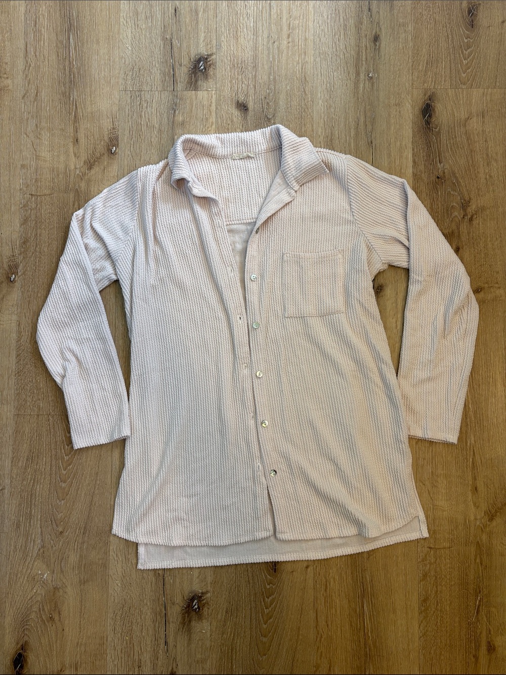 Light Pink Ribbed Button-Up Long Sleeve